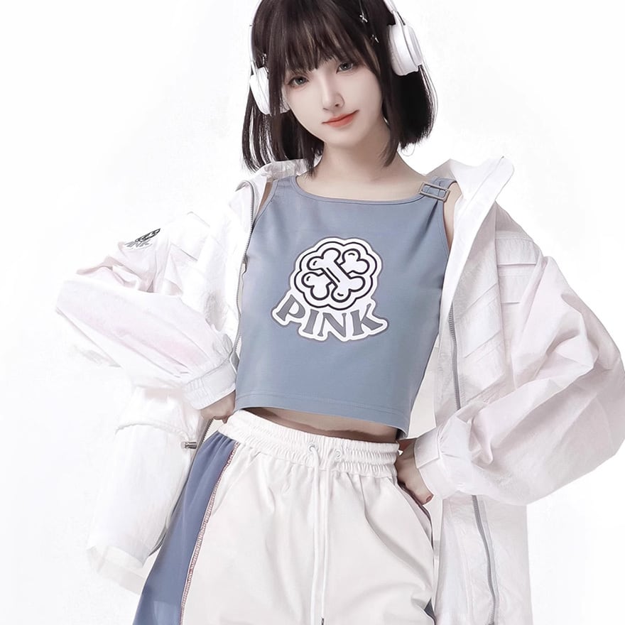 サブカル 服 地雷系 通販 pinksavior オフショルシャツ インナータンクトップ 長袖 2枚SET 闇かわいい