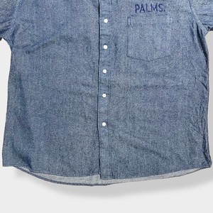 【PALMS】デニムシャツ 刺繍ロゴ ネイビー ボタンダウン カジュアルシャツ 長袖シャツ M US古着