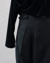 i’m here - Linen Wide Pants :Black|3種リネン切替/ワイド/“だまし絵”前立て