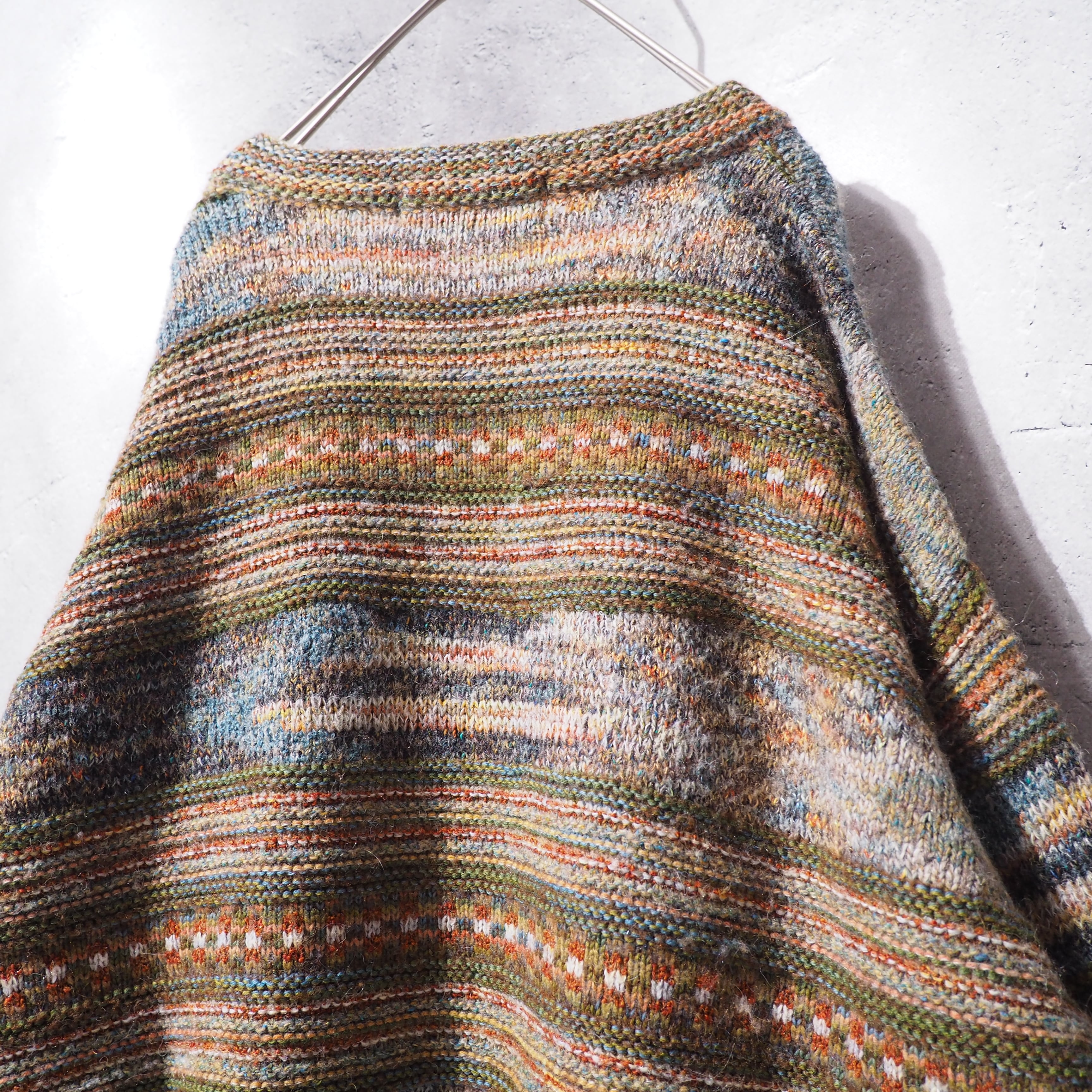 1980s " Made in Italy " Colorful mosaic × Border pattern vintage loose knit
