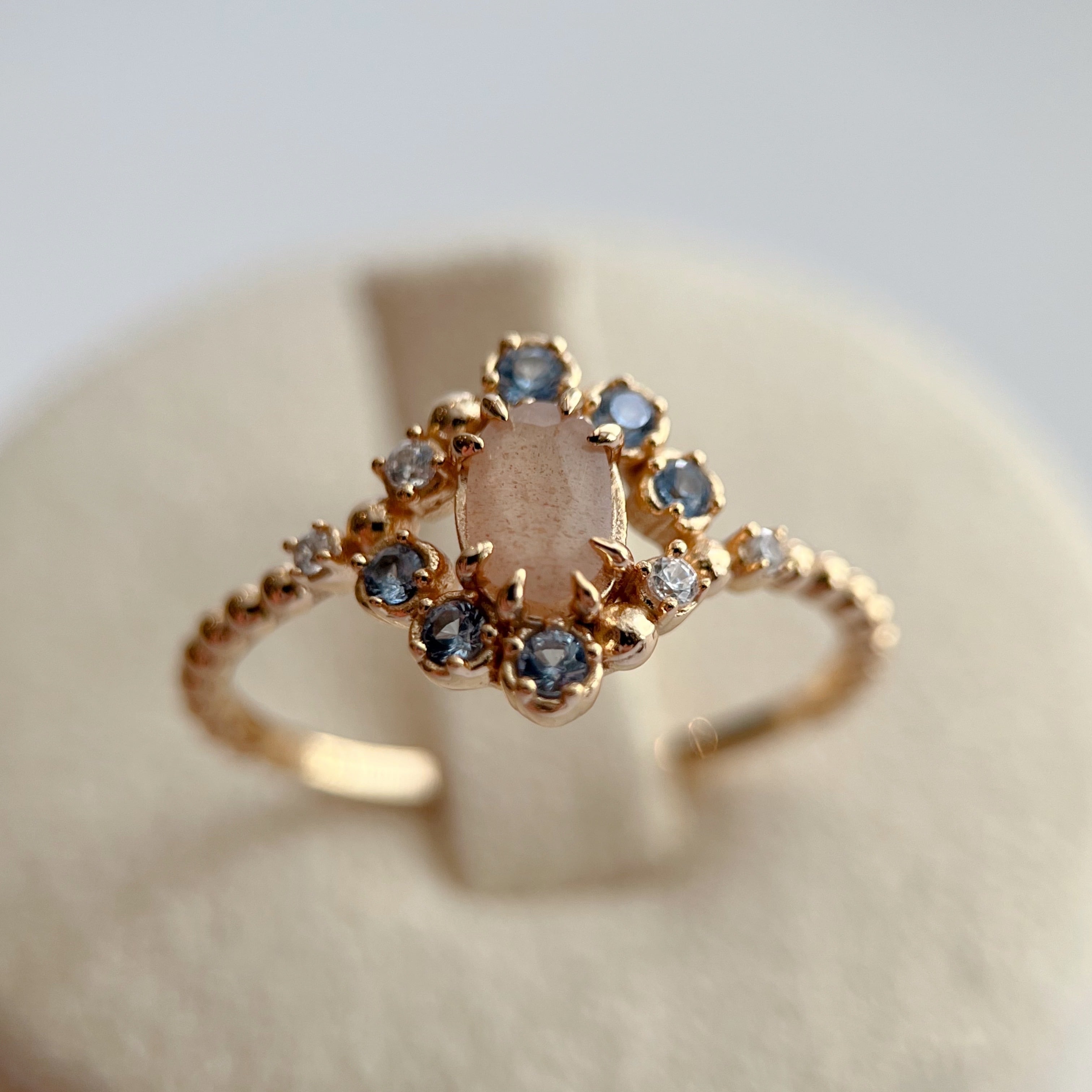 天然オレンジムーンストーン&ブルースピネル オーバルリング silver925