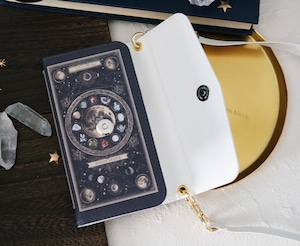 架空の洋書 "誕生石の図鑑" 〜MOON STONE〜 ショルダーストラップ付き 三つ折り手帳型スマホケース
