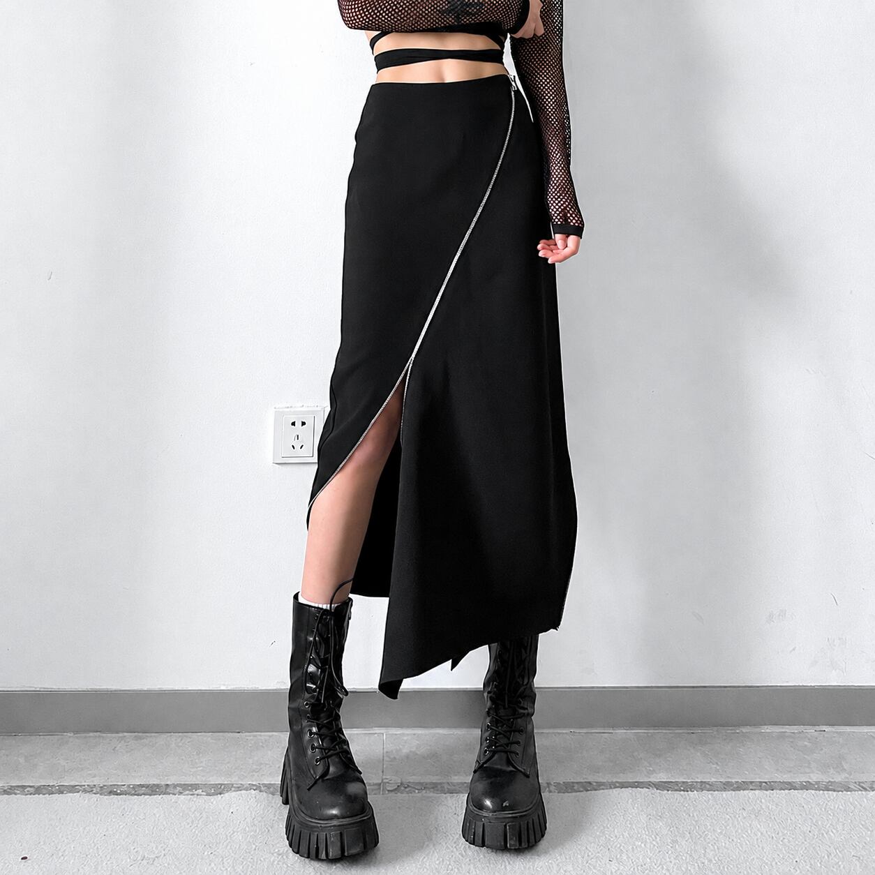 zip slit slim skirt / l0880