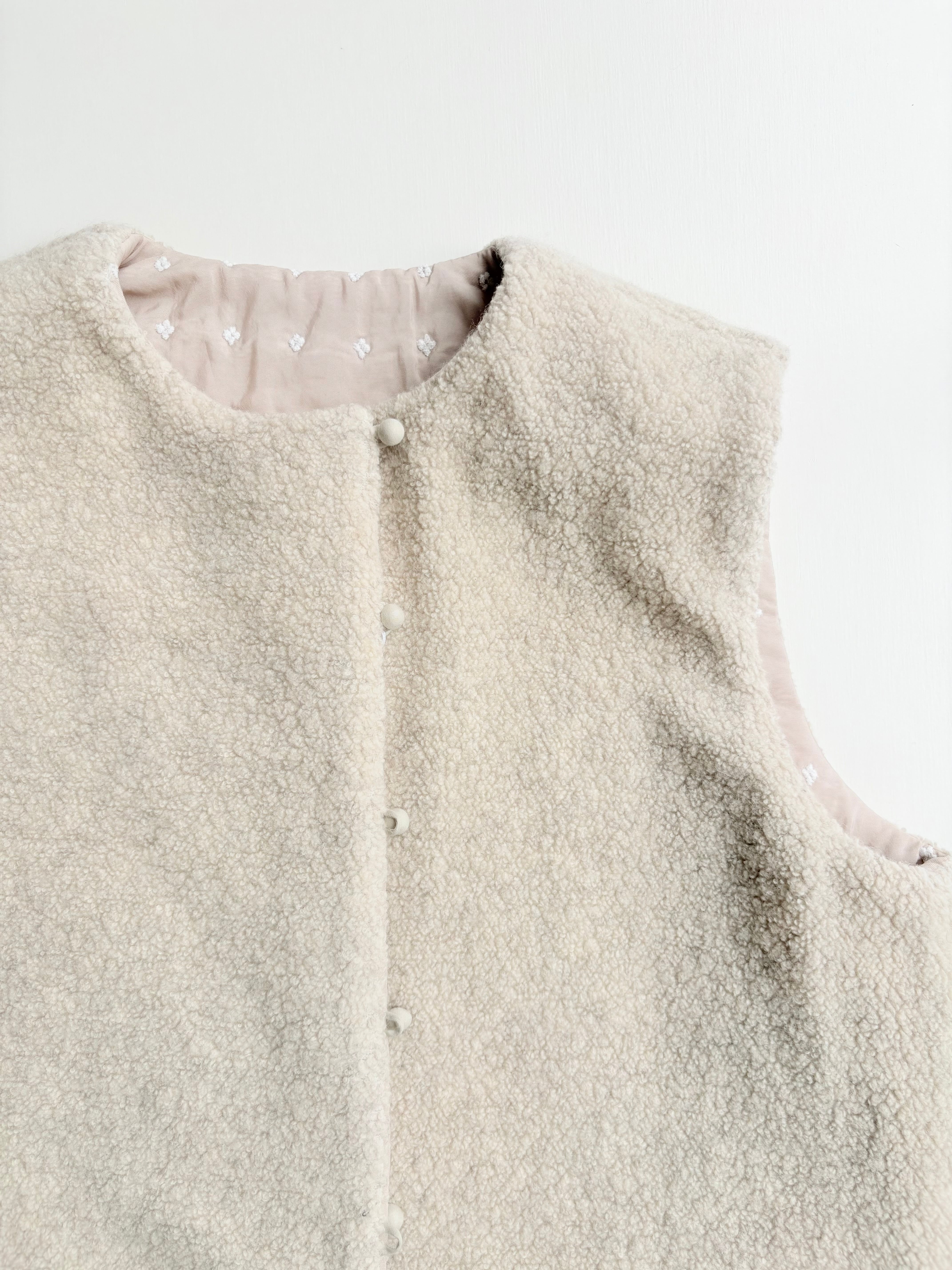qiri】flower dot quilt jacquard short reversible vest