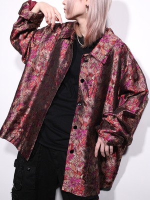 gloss fabric flower pattern wide silhouette shirt jacket