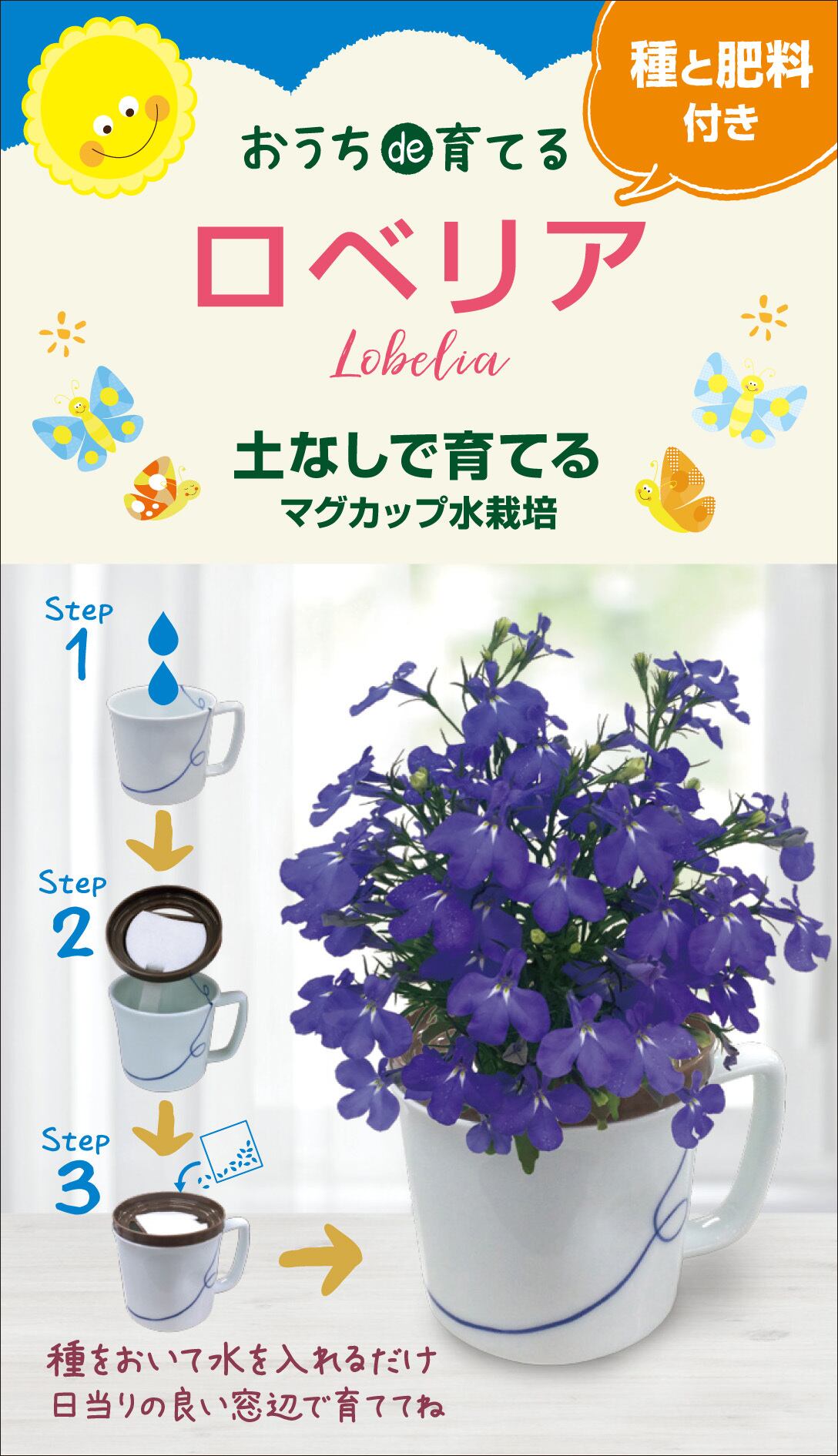 マグカップ水栽培 花シリーズ「ロベリア」送料込(種有効期限 2025年2月末)