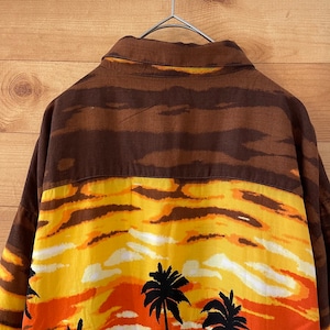 【PUIRTAN】アロハシャツ 総柄 半袖 夕焼け 椰子の木 レーヨン100%  XL ビッグサイズ US古着