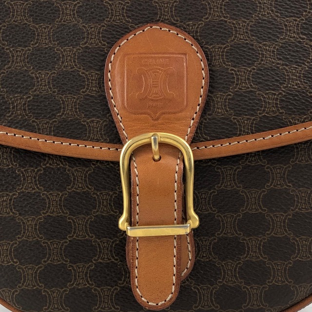 CELINE セリーヌ ショルダーバッグ ブラウン ブラゾン型押し PVCレザー フロントバックル vintage ヴィンテージ オールド 5gbbcv