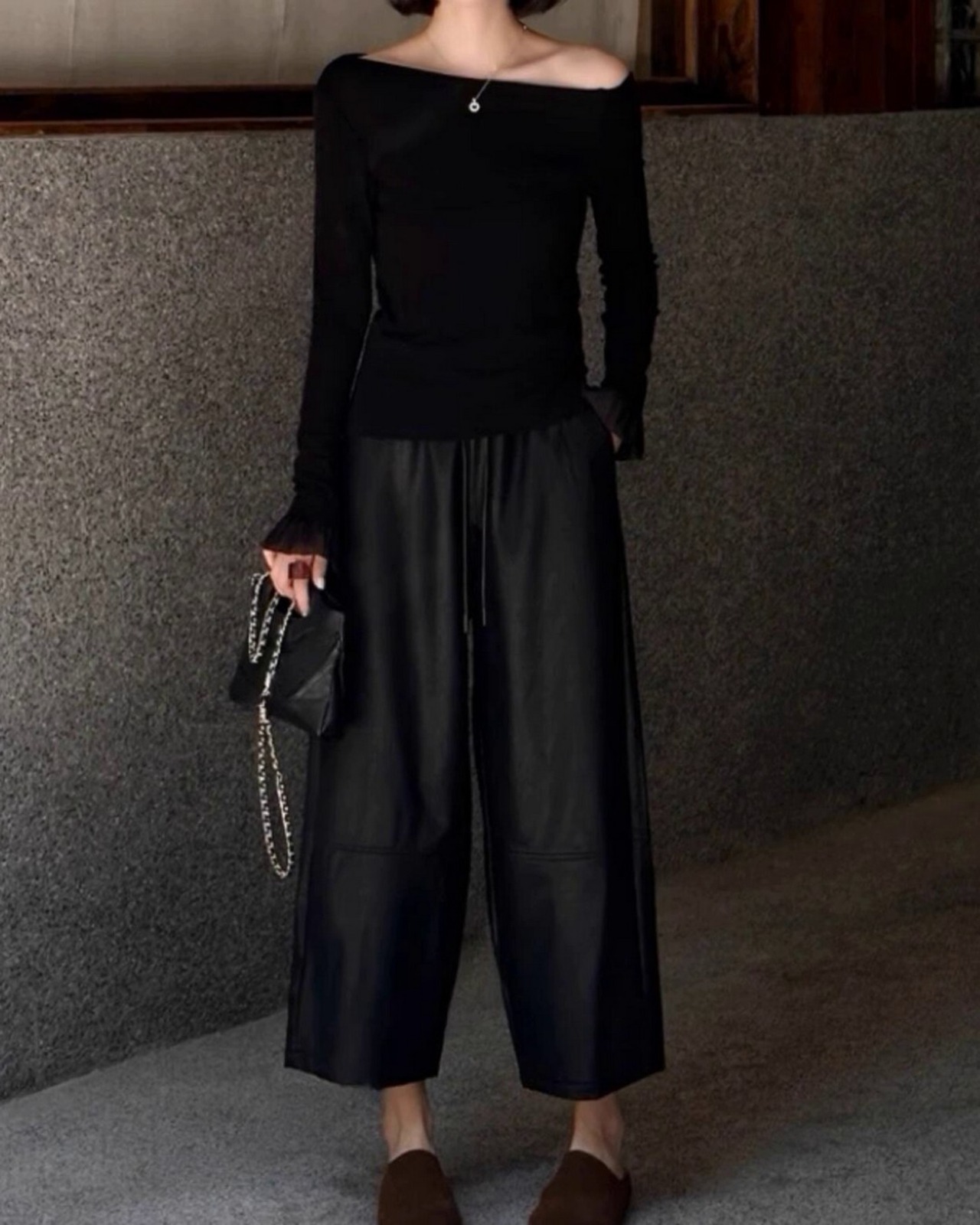 ハイウエストフェイクレザーワイドパンツ  2color A0591 - 3