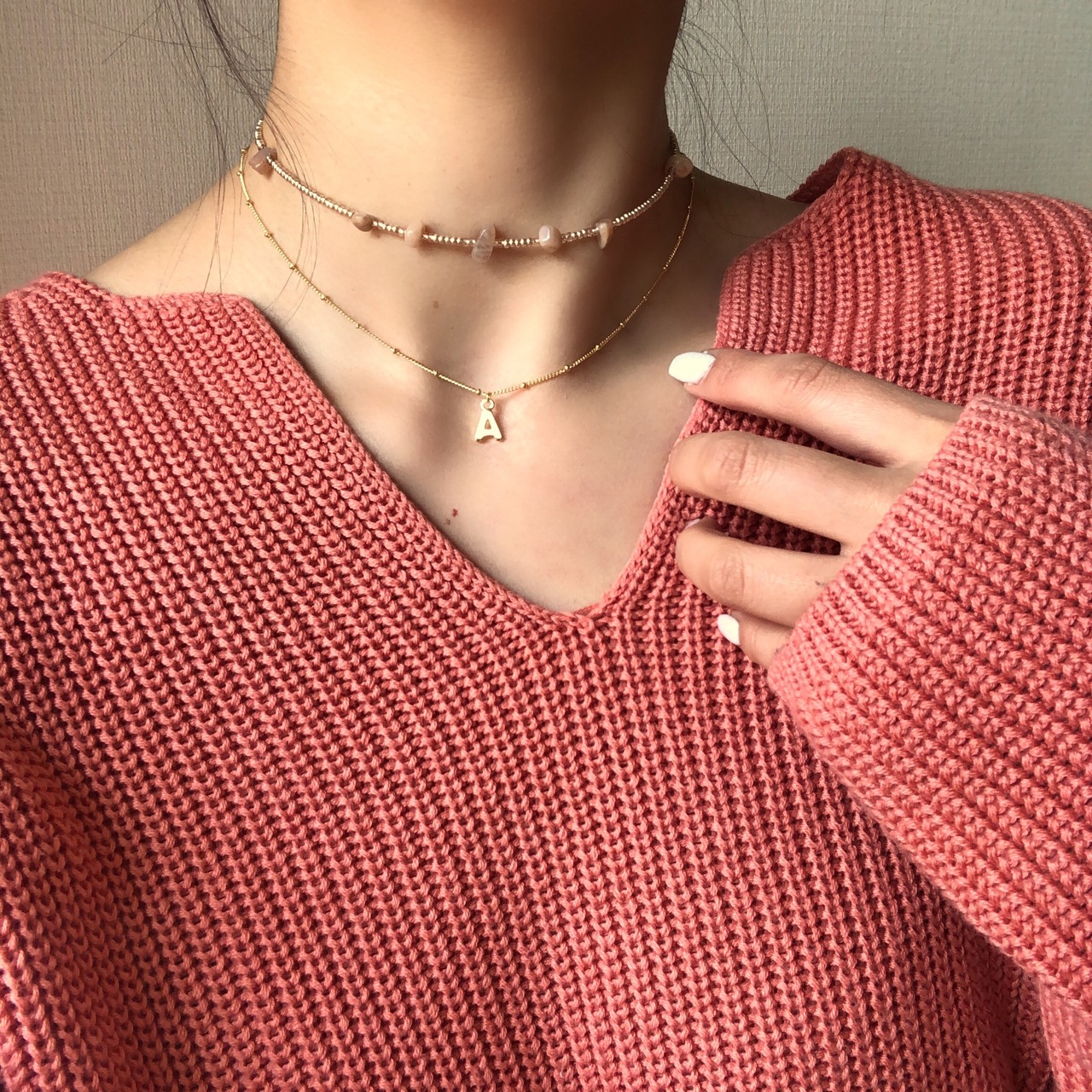 【グレードA 天然石 サンストーン】 ビーズチョーカー