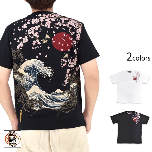 粋 八咫烏刺繍半袖シャツ 絡繰魂 262025 和柄 和風 カラス 富士山