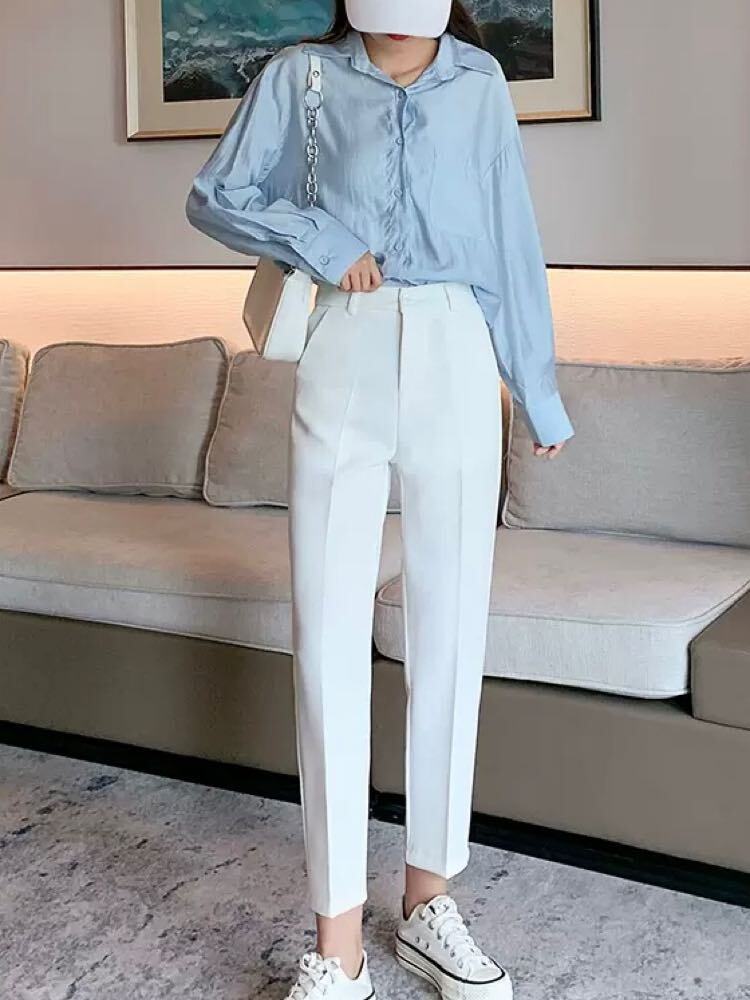 使いやすさ抜群の定番カラースラックス センタープレス おしゃれ きれいめ オフィス カジュアル オケージョン 大きいサイズ 韓国 CH8666