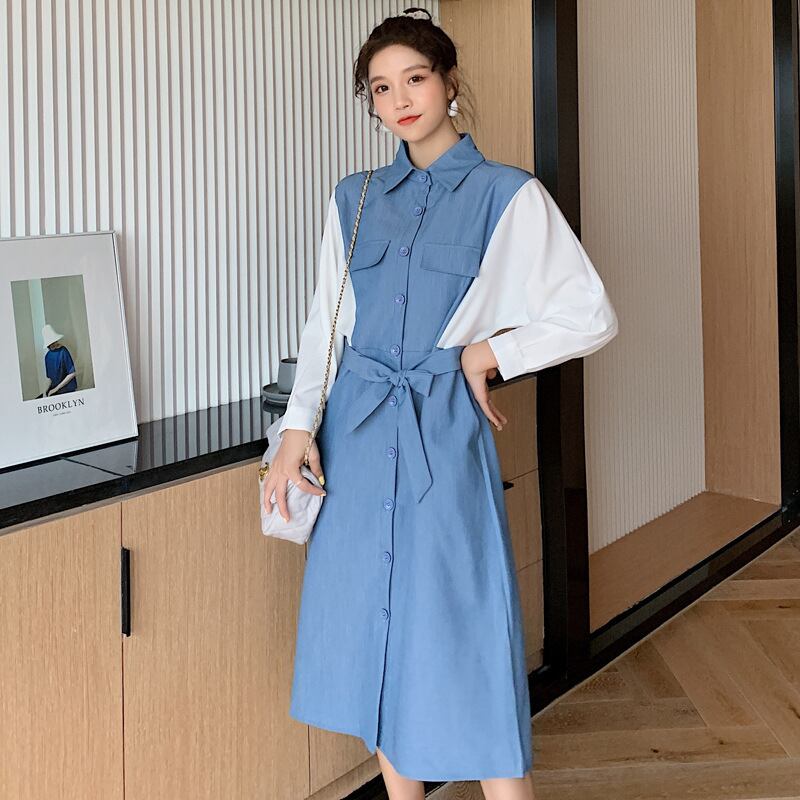 【新作】【送料無料】 マタニティウェア2020秋冬新作シフォンステッチPOLOカラーツーウェアドレス、年齢を減らすミドル丈マタニティドレス-アリババ オータム 秋物 ウィンター 冬物 expec293661940279