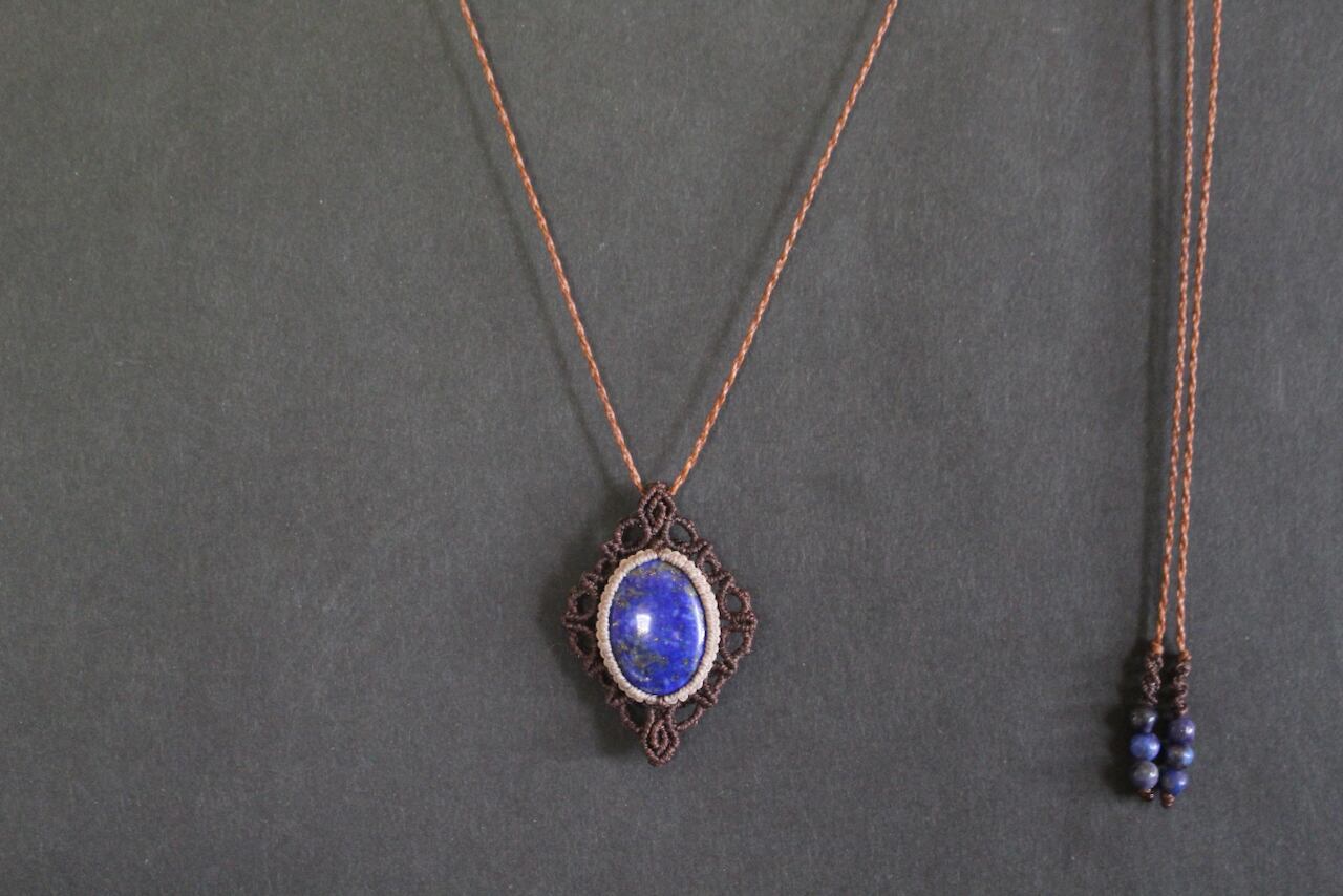 Lapis lazuli micro macrame design pendant