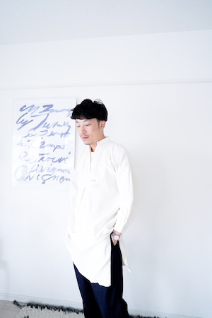 【1910s】"French Antique" Farmers White Linen Smock / m65-2