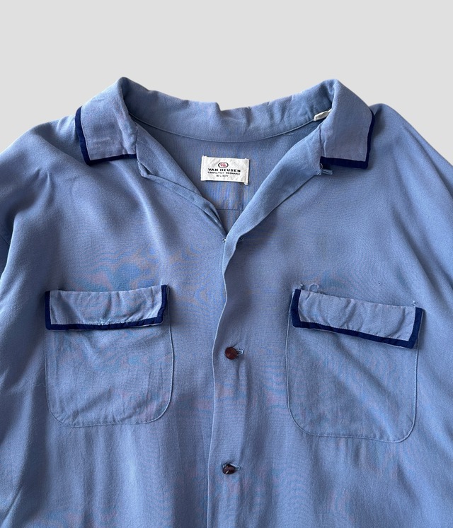 -VAN HUSEN- Vintage 50-60s L rayon open collar shirt