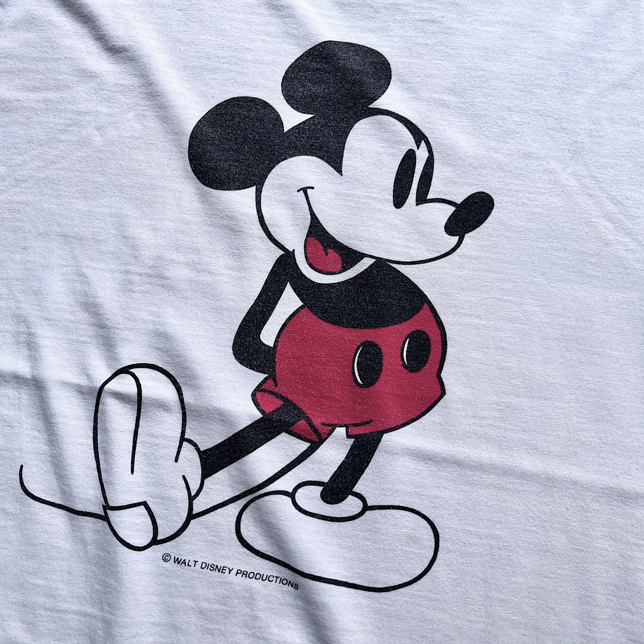 70年代 Disney ミッキーマウス 染み込みプリント リンガーTシャツ 