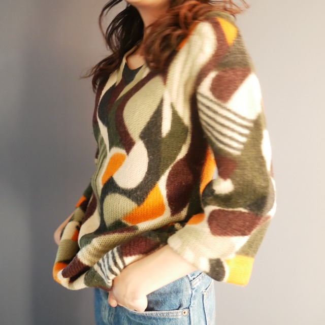 PURE WOOL pattern knit BRN