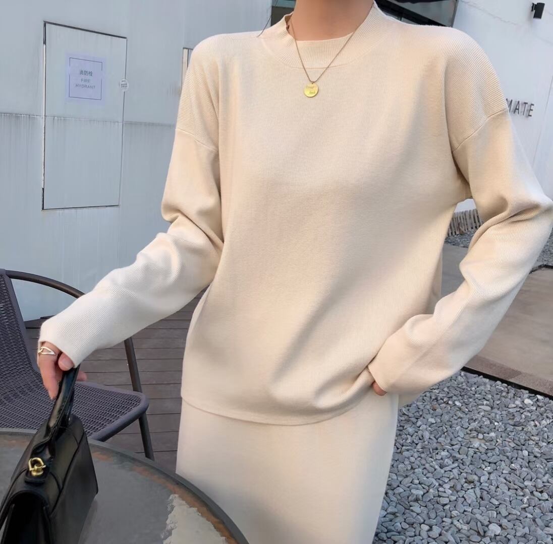 ボトルネックプルオーバー& Iラインスカート ニットセットアップ　AJ1050-9056 