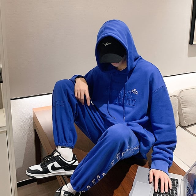 予約販売】メンズ セットアップ スエット パーカー 上下 ブルー