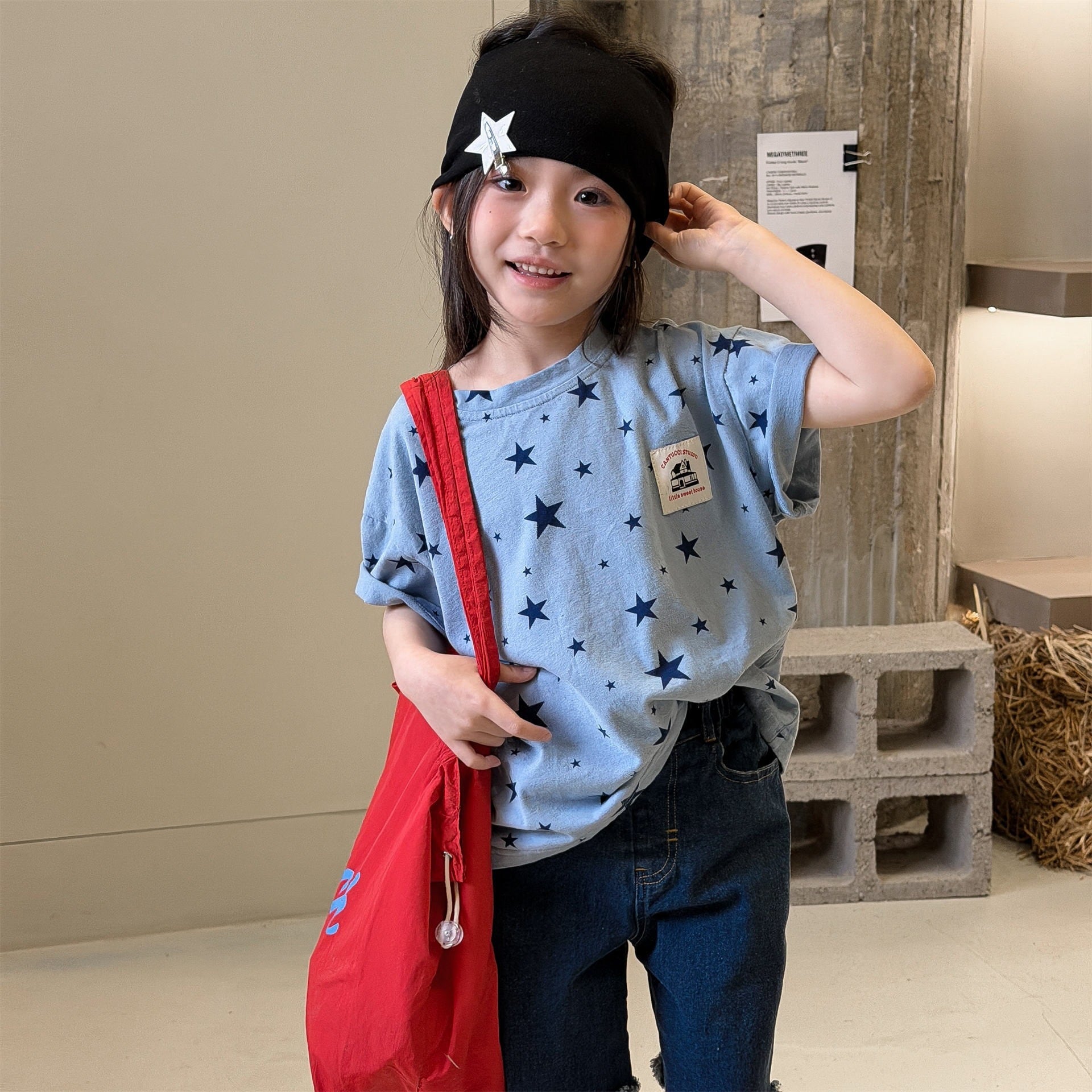 スター柄Tシャツ（スカイ／グレー）ADBB 2026夏｜80-130cm｜トップス