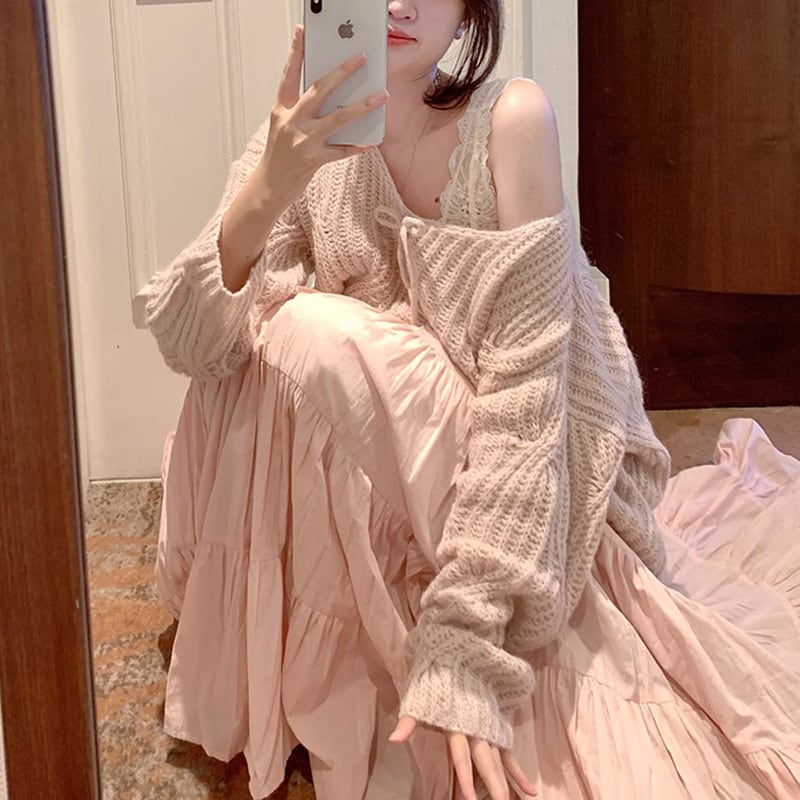 【set】ニットセーター+スカートセット M26646