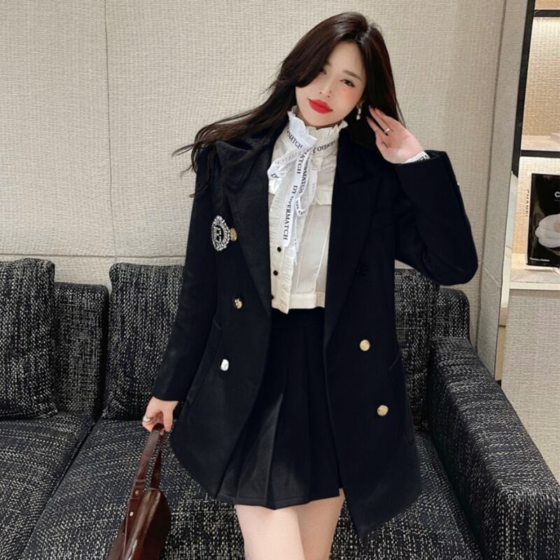 ブラックシャツ ルーズ薄手プリーツオータムウィンター ハイウェスト ロング 秋物 冬物 スカート ハンチェンe80421625873