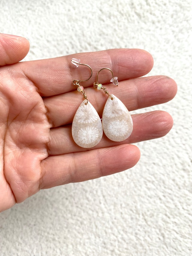 フォッシルコーラル　プレシャスオパール④　ピアス