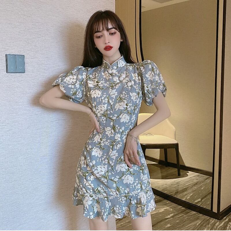 サマースタンダードレッドスリムドレス レトロ ストリート 夏物 ハンチェンe64945974467