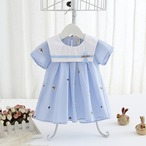 お花プリントのストライプワンピ(ブルー)