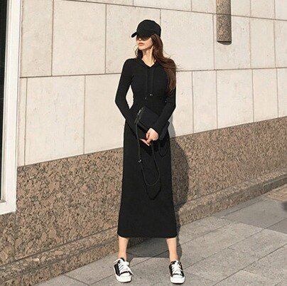 LKD-2012-001 ワンピース ニット フード ロング リブ ざっくり ニットワンピース ロングワンピース ニット リブ ワンピース