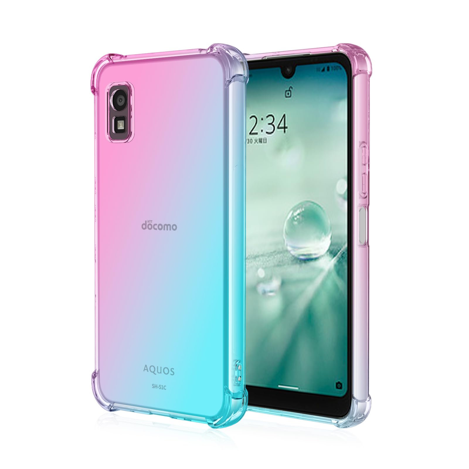 【数量限り】AQUOS wish3 SH-53D A302SH対応ケース グラデーションカバー AQUOS wish3 SH-53D用スマホ保護カバー 四角エアクッション 耐衝撃 AQUOS wish3 SH-53D A302SH SH-M25用クリアTPU ケース カバー AQUOS wish3 SH-53D A302SH SH-M25適用ソフト TPU ケース ピンク&グリーン
