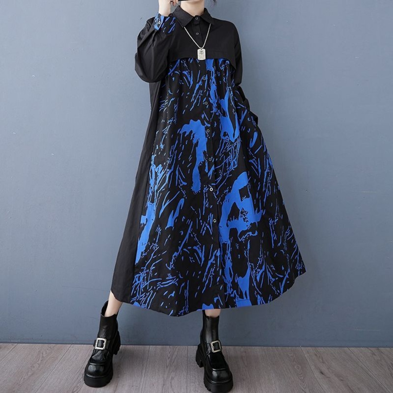 アブストラクト シャツワンピース 00047