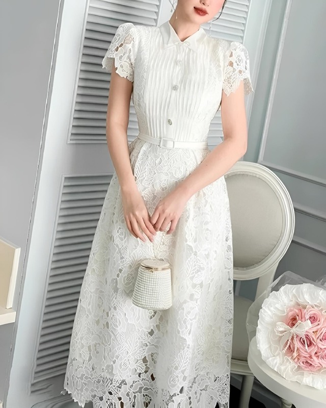 ロングニッチレースベルトワンピース　2405076