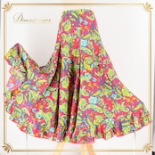 フラメンコ 衣装 ファルダ スカート ボランテ フリル 柄 模様 ペチコート 軽い ダンス パーティ 発表会 緑 青 ピンク系 イエロー系 華やか おしゃれ レディース ステージ衣装 踊り 柄物