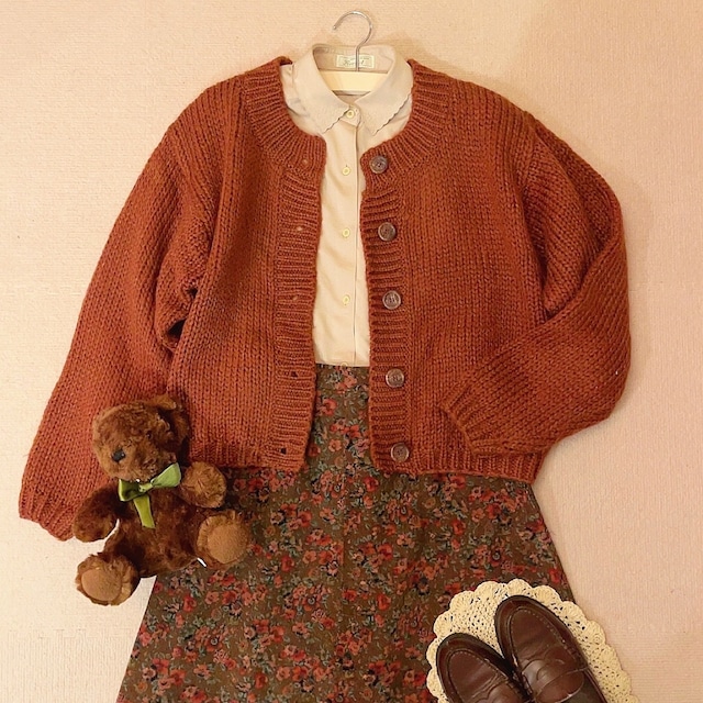 warm brown low gauge knit cardigan