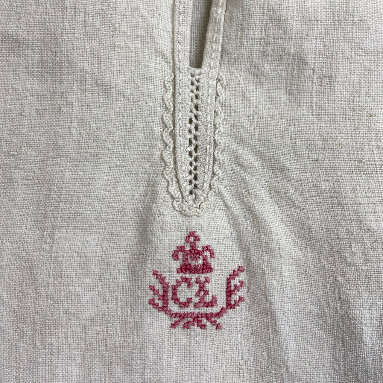 1900年代初頭 アンティーク 王冠刺繍 シャトーリネンスモック