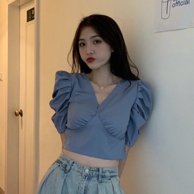 サマースタンダードVネックレッドシャツ レディース レトロ 夏物 YY-ファッション74744915342