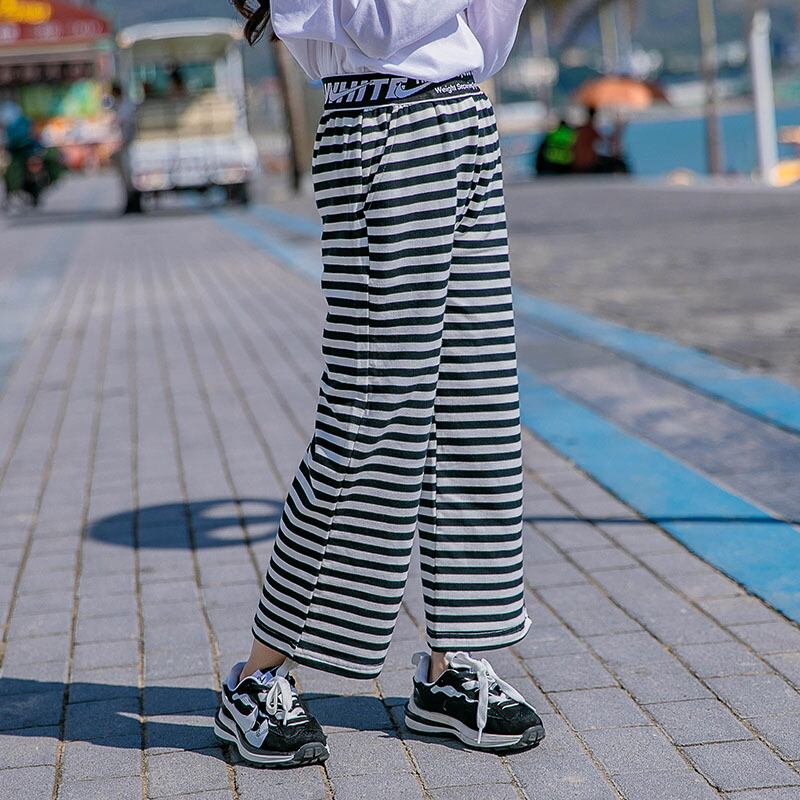 パンツ スプリングオータムストライプルーズワイドレッグ コットン 春物 秋物 ワイドパンツ トレンディボーイ61323122945