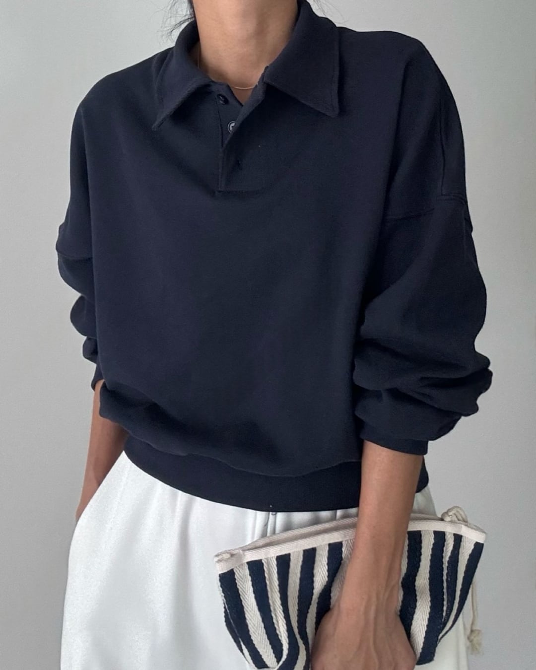 襟付きデザインスウェットプルオーバー