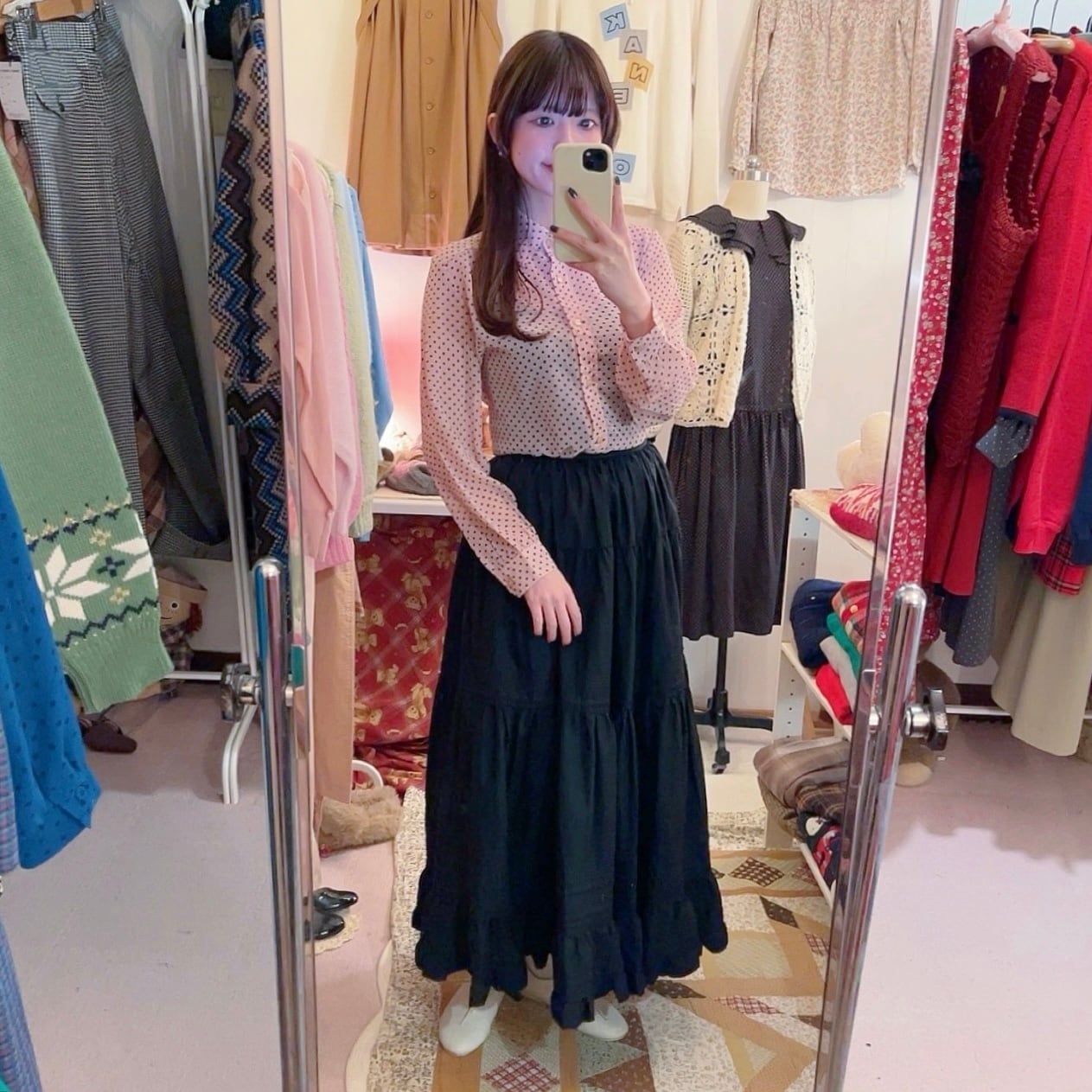 brown dot pink sheer blouse