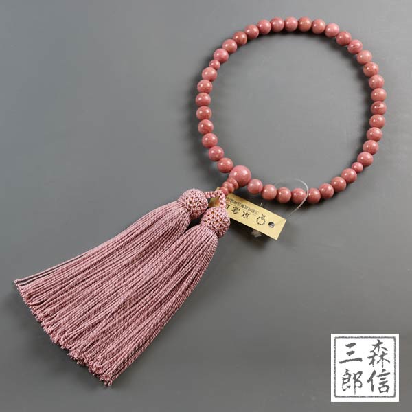 メール便OK】女性用 ピンクジャスパー 数珠 7mm 正絹房(房色・桃色