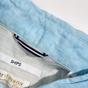リネン100%  SHIPS シップス Herdmans社 長袖シャツ M/スカイブルー系 メンズ