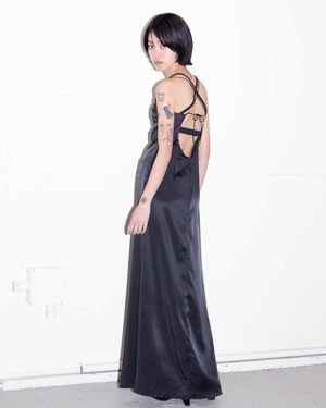 2000s backless crisscross satin maxi dress