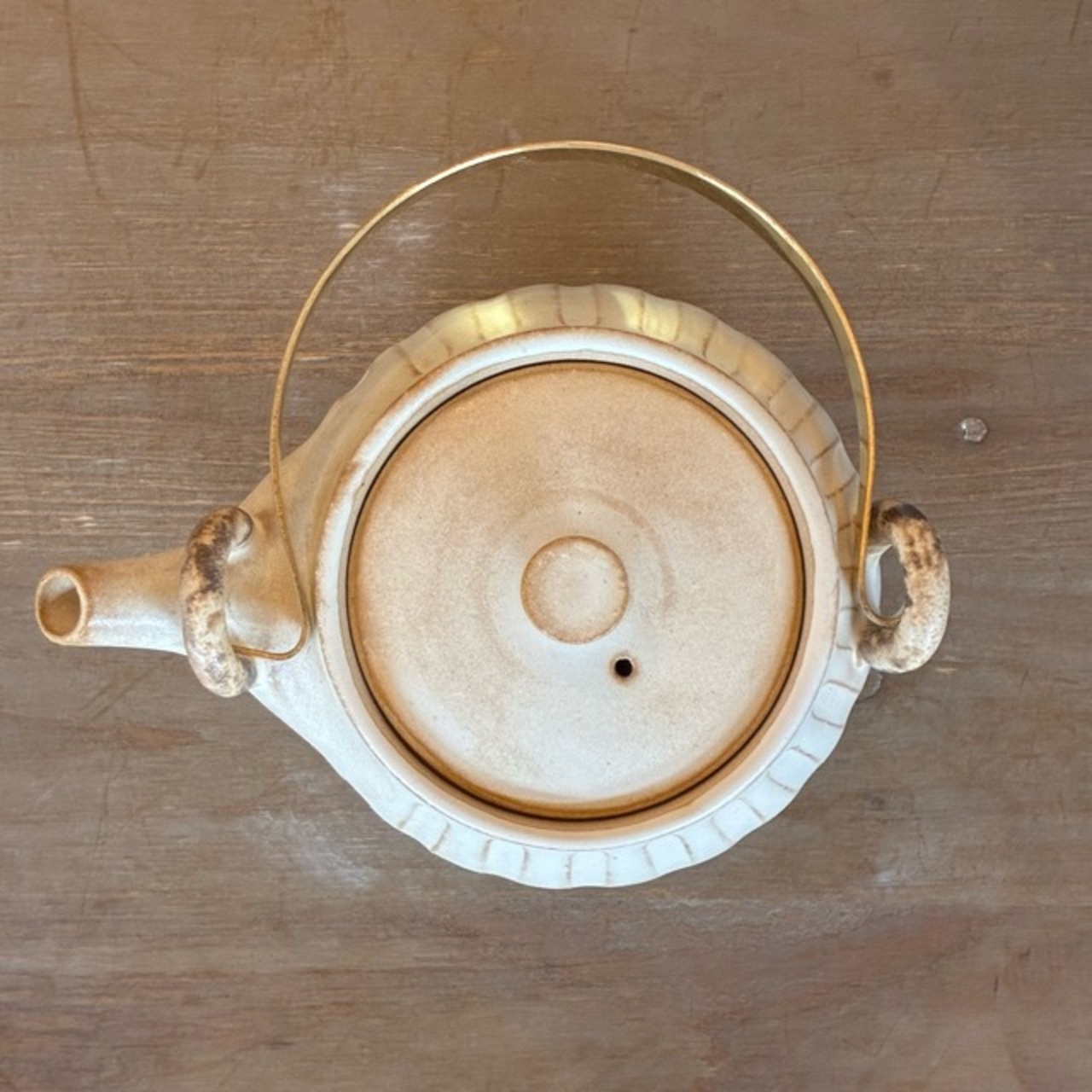 MASHIKO Brass handle teapot　益子焼　真鍮ハンドルティーポット　S　350ml　キナリ　紅茶　緑茶　ハーブティー　電子レンジOK　食洗機OK　ギフト