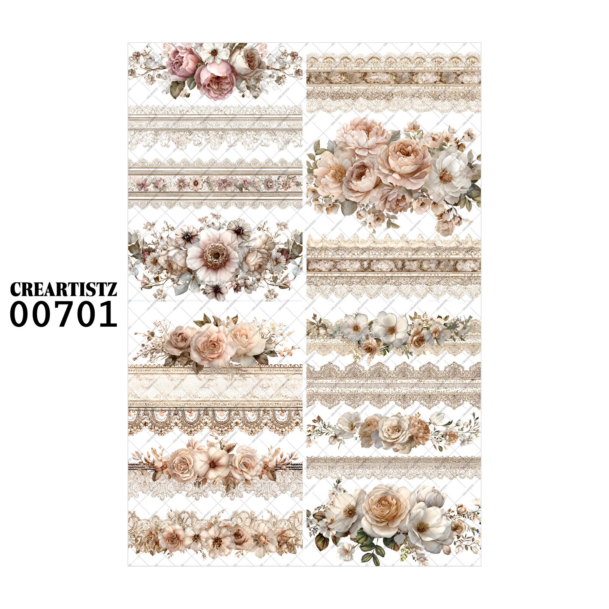 00701 背景 コラージュ素材 オリジナル 12枚セット (4種類×3枚) ペーパー/ステッカー CREARTISTZ