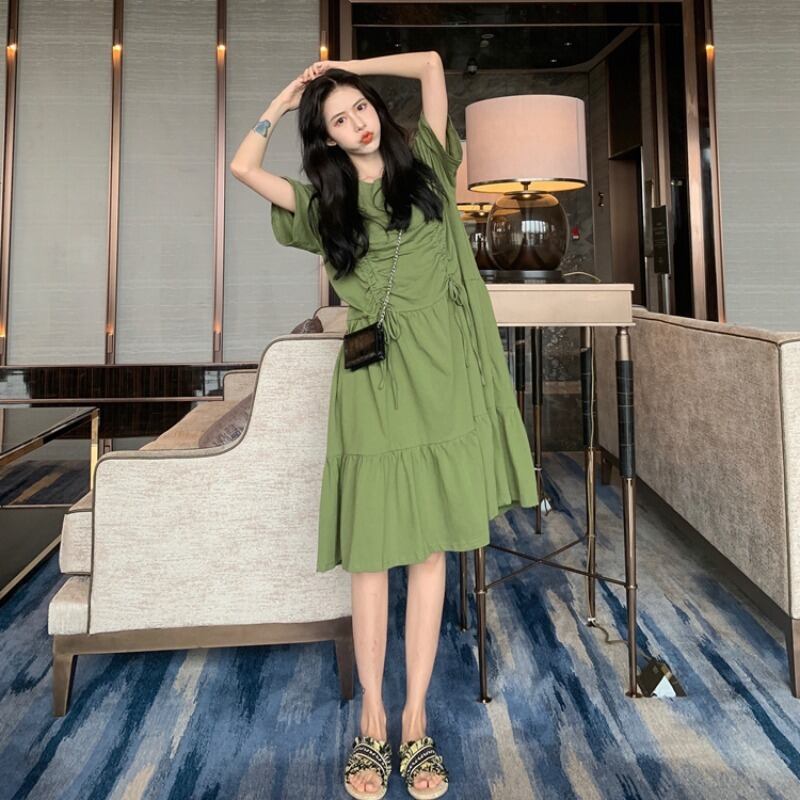 ベルフラワースカート初恋スカートセンシリーズ2020夏新作レディースルーズフォールドイレギュラー半袖ワンピース 1号婦人84204514318