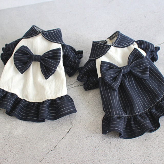 Navy Ribbon Puffsleeve Onepiece