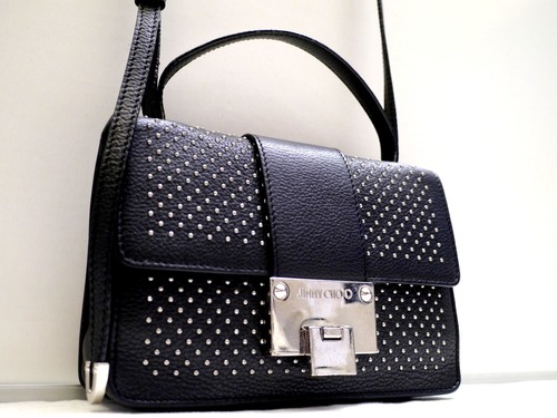レア★JIMMY CHOO ジミーチュウ REBEL MINI スタッズデザイン ハンドショルダー 2way レザー バッグ 黒★ 春夏のワンポイントにピッタリ♪