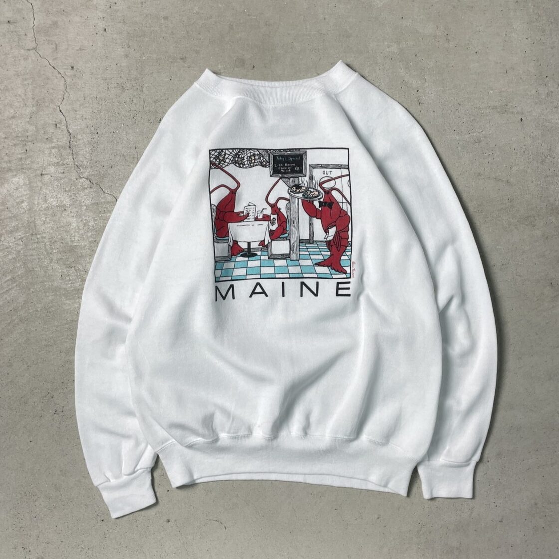 90年代 USA製 MAINE ラグランスウェットシャツ ロブスター ジョーク